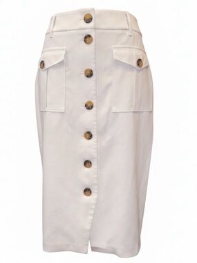 WHITE HOUSE/BLACK MARKET Beige Button Down Midi Skirt in Beige Size 6